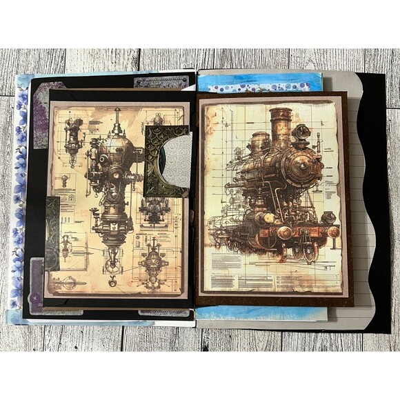Handmade Steampunk Junk Journal w/Robot Keychain and Ephemera Pocket Folder - Picture 12 of 12